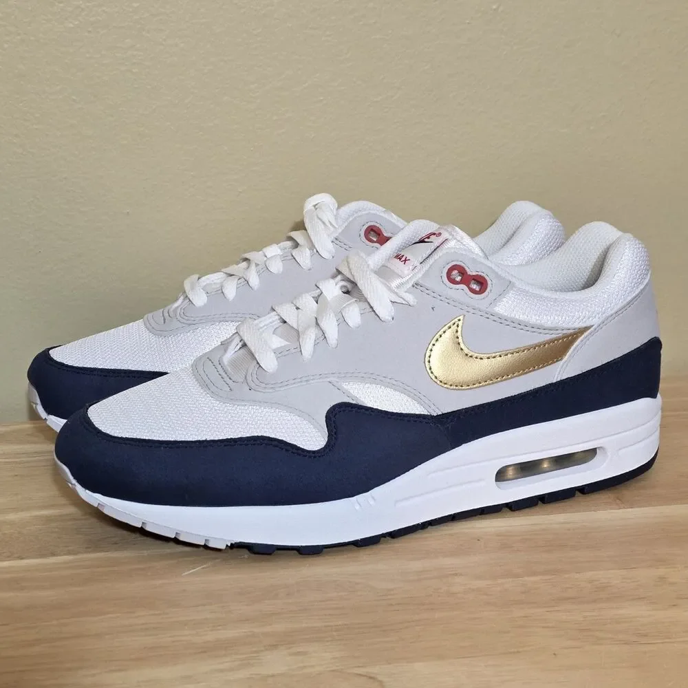 Nike Air Max 1 Olympic Blue White Gold Grey HM9604-400 Men's Size 10